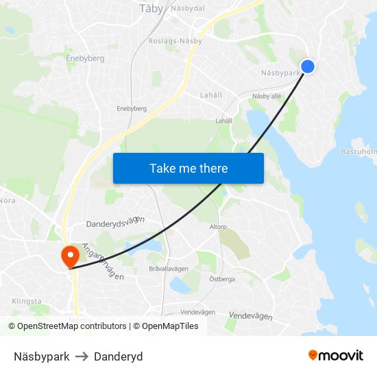 Näsbypark to Danderyd map