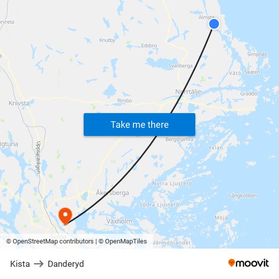 Kista to Danderyd map