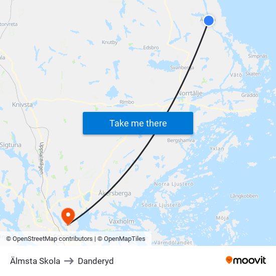 Älmsta Skola to Danderyd map