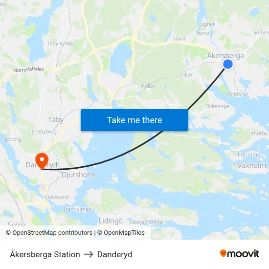 Åkersberga Station to Danderyd map