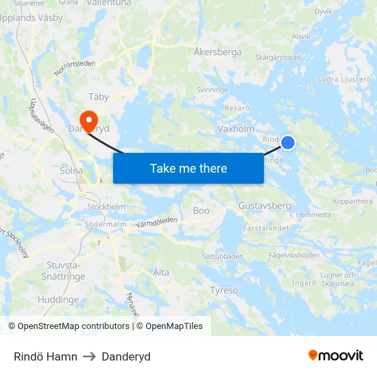 Rindö Hamn to Danderyd map