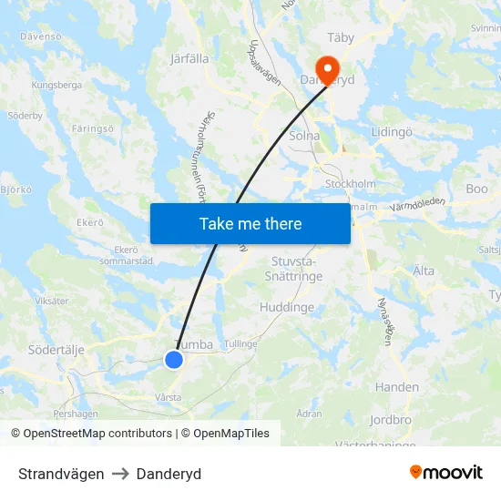 Strandvägen to Danderyd map