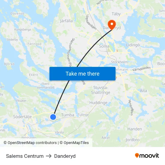 Salems Centrum to Danderyd map