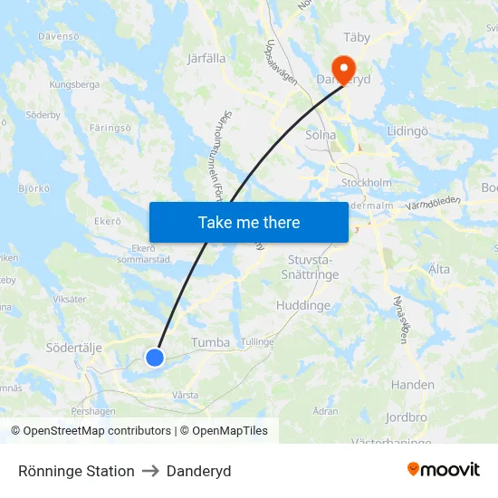 Rönninge Station to Danderyd map