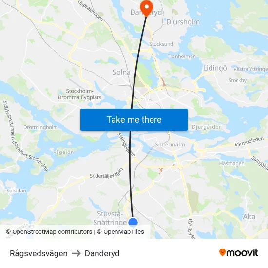 Rågsvedsvägen to Danderyd map