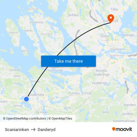 Scaniarinken to Danderyd map