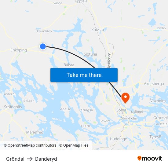 Gröndal to Danderyd map