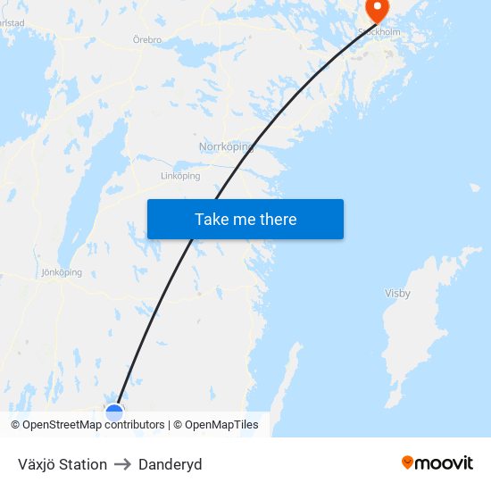 Växjö Station to Danderyd map