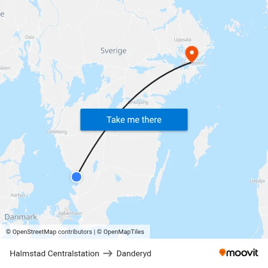 Halmstad Centralstation to Danderyd map