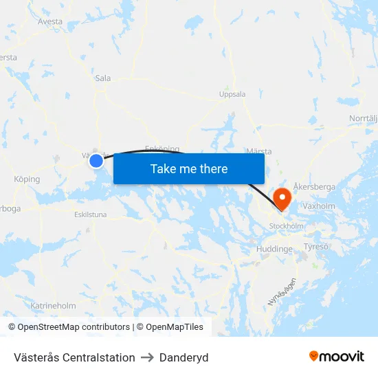 Västerås Centralstation to Danderyd map