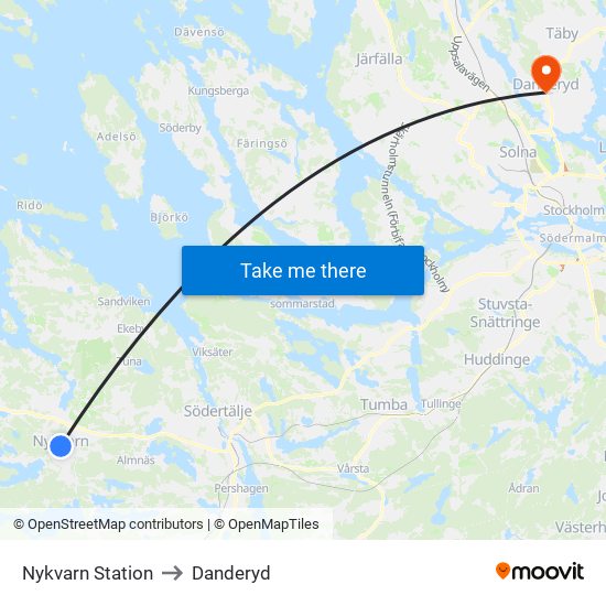 Nykvarn Station to Danderyd map