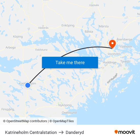 Katrineholm Centralstation to Danderyd map