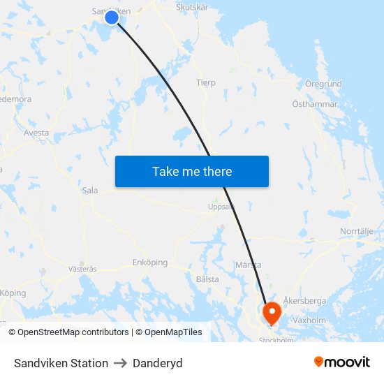 Sandviken Station to Danderyd map