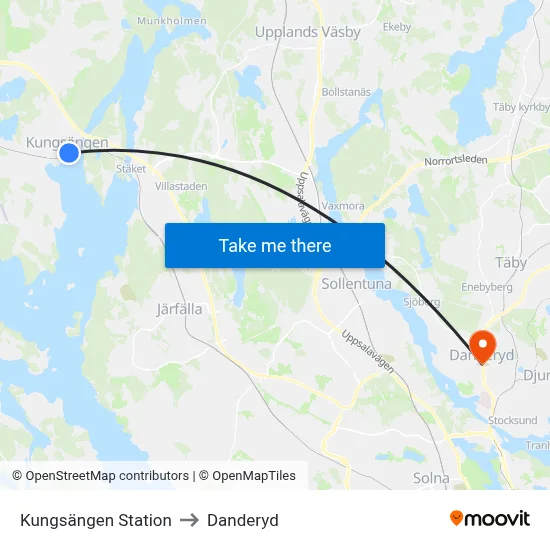 Kungsängen Station to Danderyd map