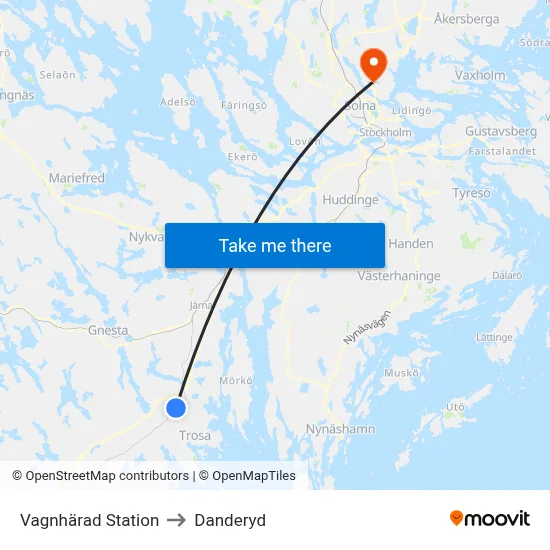 Vagnhärad Station to Danderyd map