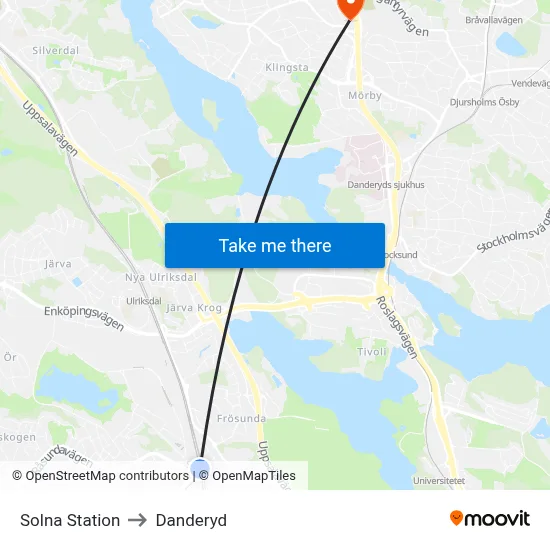 Solna Station to Danderyd map