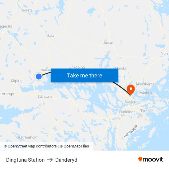 Dingtuna Station to Danderyd map