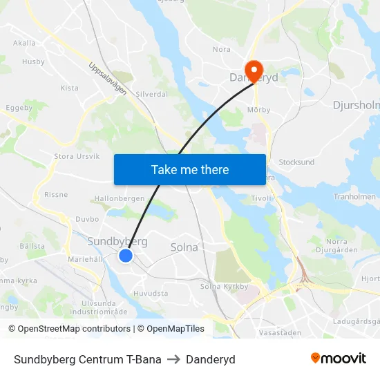 Sundbyberg Centrum T-Bana to Danderyd map