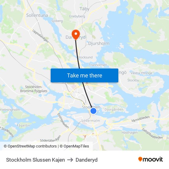 Stockholm Slussen Kajen to Danderyd map