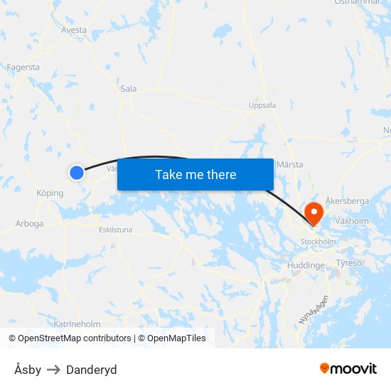 Åsby to Danderyd map