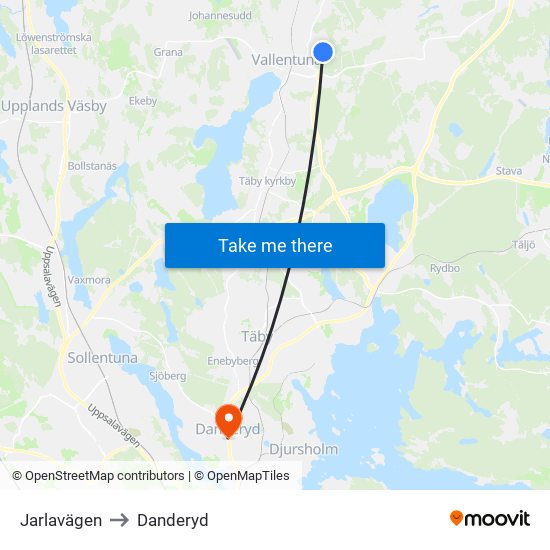 Jarlavägen to Danderyd map