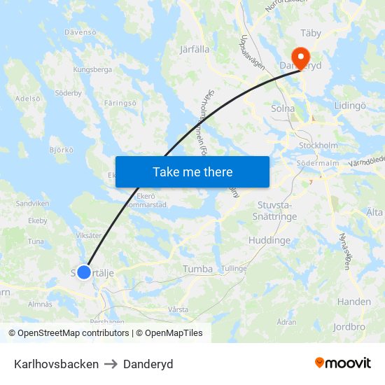 Karlhovsbacken to Danderyd map