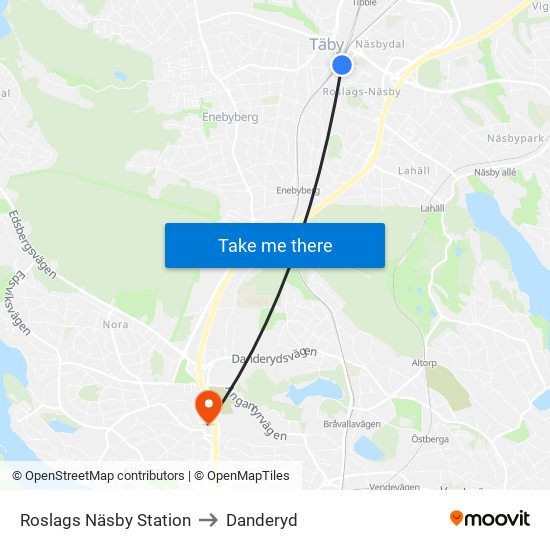 Roslags Näsby Station to Danderyd map