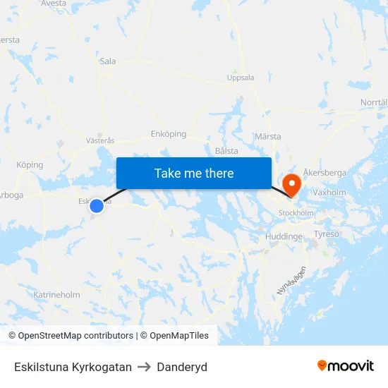 Eskilstuna Kyrkogatan to Danderyd map