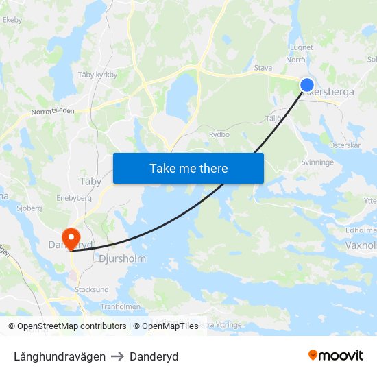 Långhundravägen to Danderyd map