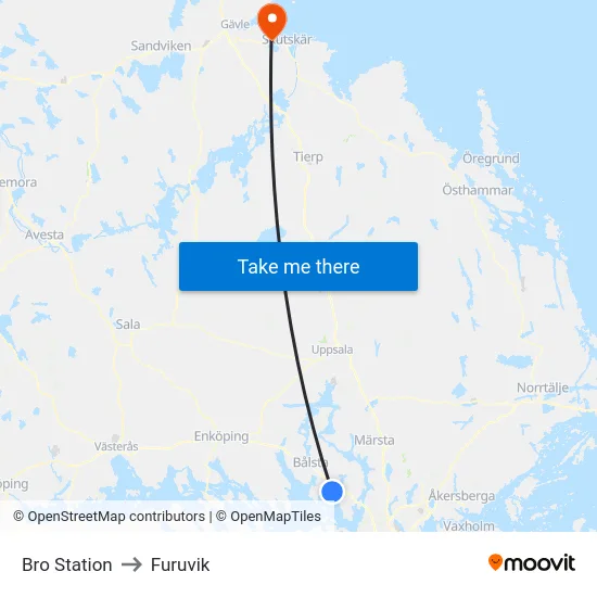 Bro Station to Furuvik map