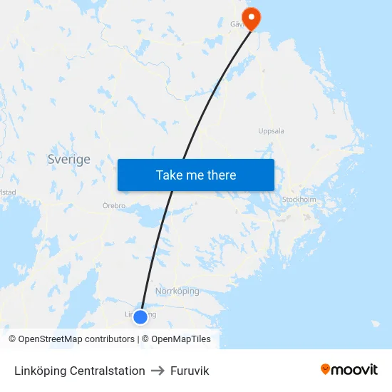 Linköping Centralstation to Furuvik map