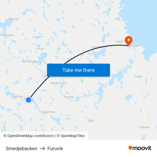 Smedjebacken to Furuvik map