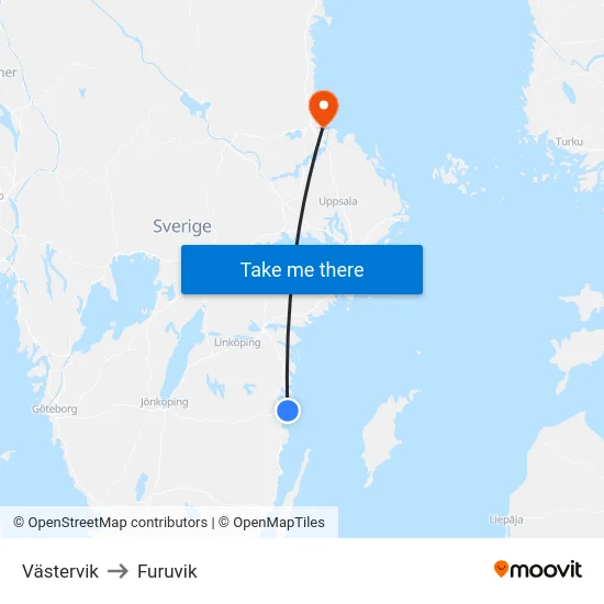 Västervik to Furuvik map