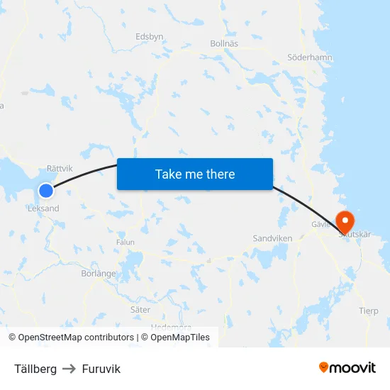 Tällberg to Furuvik map