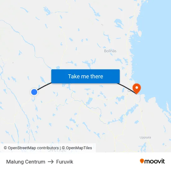 Malung Centrum to Furuvik map