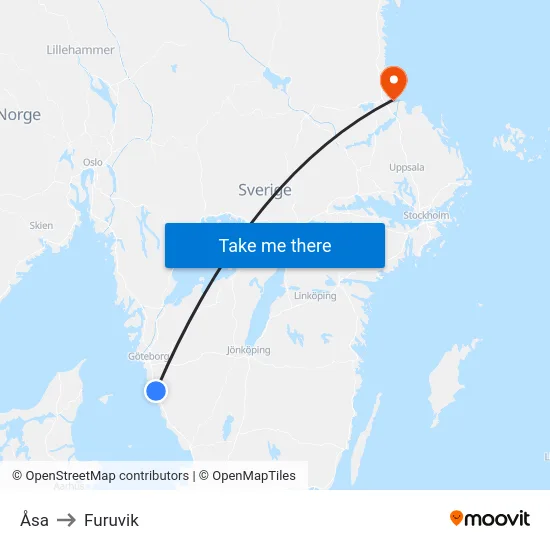 Åsa to Furuvik map