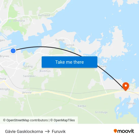 Gävle Gasklockorna to Furuvik map
