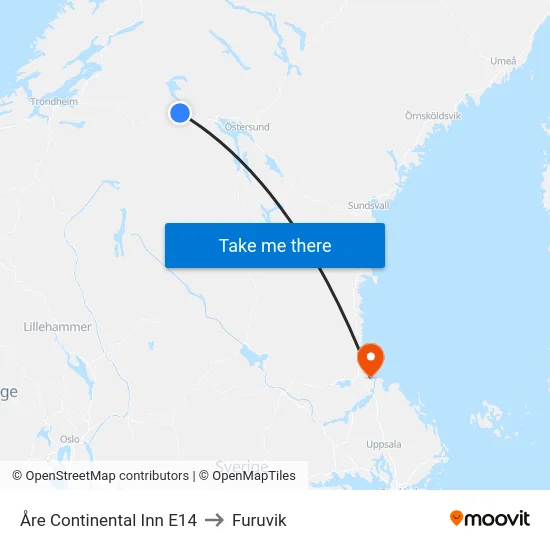 Åre Continental Inn E14 to Furuvik map