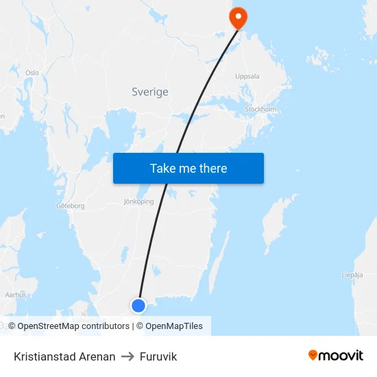 Kristianstad Arenan to Furuvik map