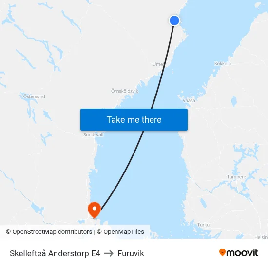 Skellefteå Anderstorp E4 to Furuvik map
