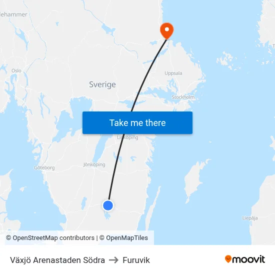 Växjö Arenastaden Södra to Furuvik map