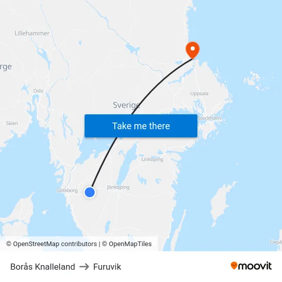 Borås Knalleland to Furuvik map