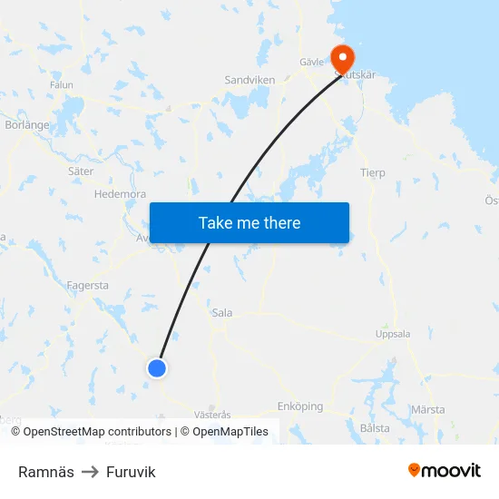 Ramnäs to Furuvik map