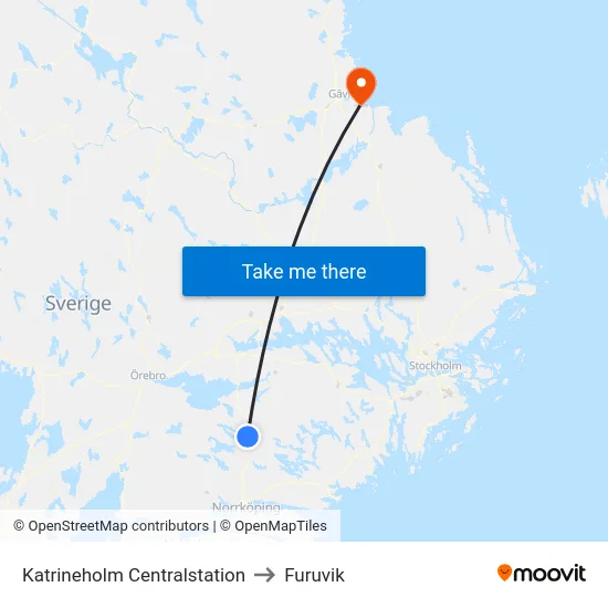 Katrineholm Centralstation to Furuvik map