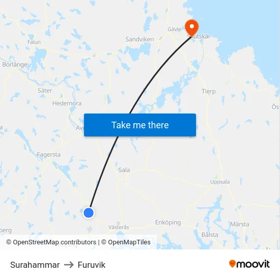 Surahammar to Furuvik map