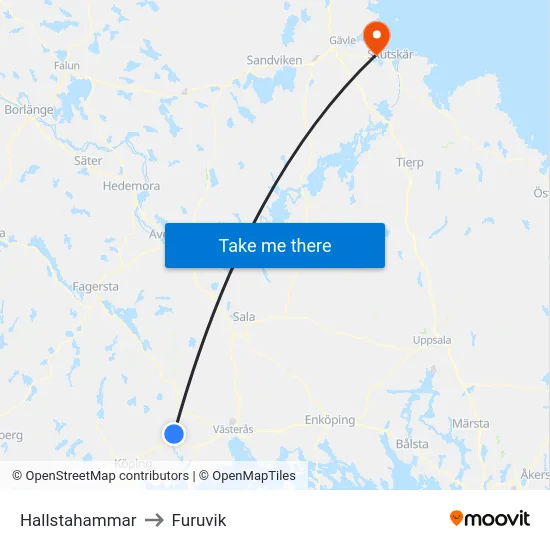 Hallstahammar to Furuvik map
