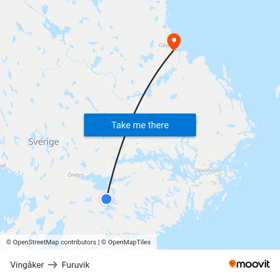 Vingåker to Furuvik map