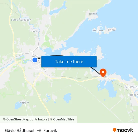 Gävle Rådhuset to Furuvik map