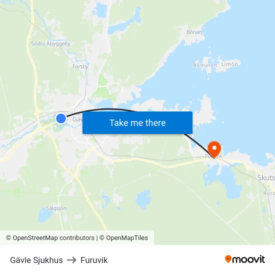 Gävle Sjukhus to Furuvik map