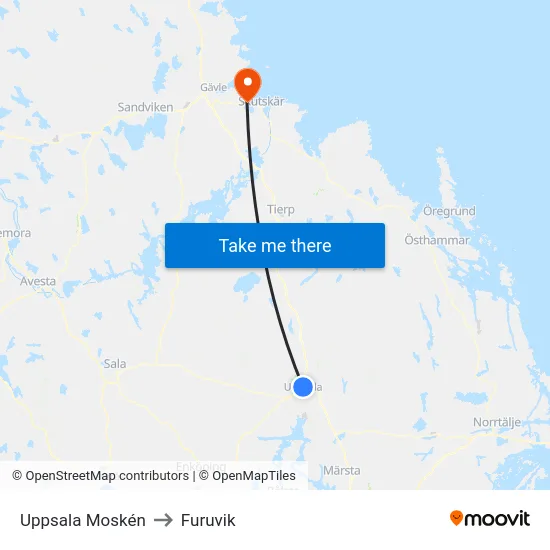 Uppsala Moskén to Furuvik map